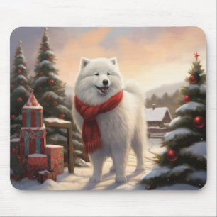 Alfombrilla De Ratón Perro Samoyedo en Navidad de Nieve 