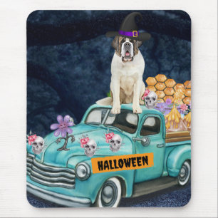 Alfombrilla De Ratón Perro San Bernardo Halloween Camión Noche Espeluzn
