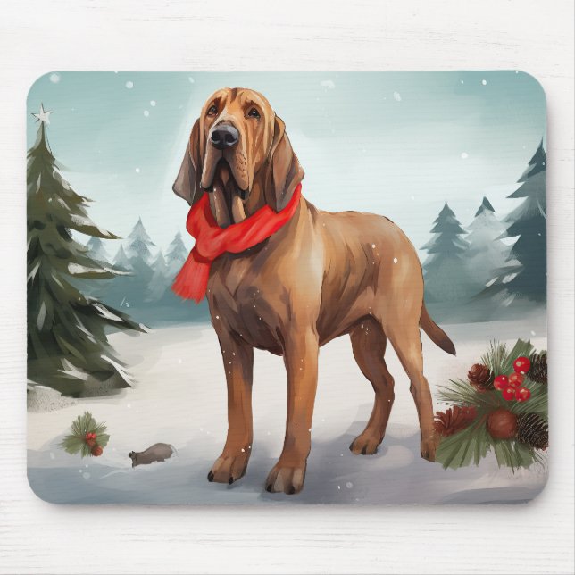 Alfombrilla De Ratón Perro sangriento en Navidades de nieve (Frente)