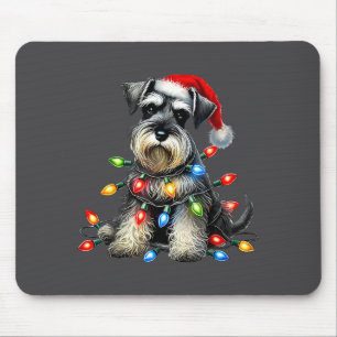 Alfombrilla De Ratón Perro Schnauzer de Navidad Sombrero de Santa Luz d