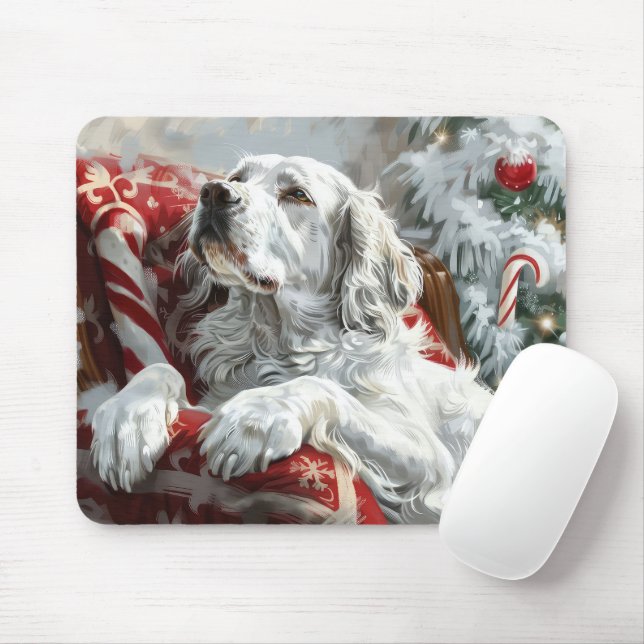 Alfombrilla De Ratón Perro Setter Inglés Festividad de Navidad (Con ratón)
