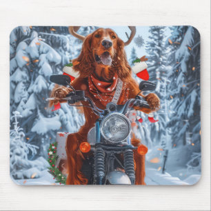 Alfombrilla De Ratón Perro Setter Rojo Irlandés Montando Motocicleta Na