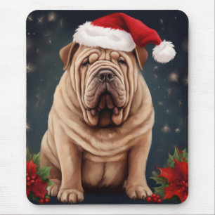 Alfombrilla De Ratón Perro Shar Pei en Navidad con Nieve