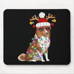 Alfombrilla De Ratón Perro Sheltie Navidad Divertida Luces de Navidad S