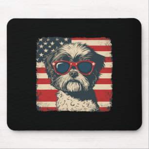 Alfombrilla De Ratón Perro Shih Tzu Bandera De EE. UU. Patriótico Hombr