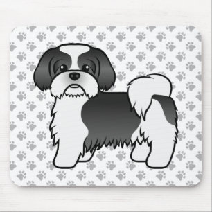 Alfombrilla De Ratón Perro Shih Tzu blanco y negro de dibujos animados 