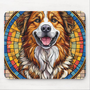 Alfombrilla De Ratón Perro sonriente en fondo de mosaico