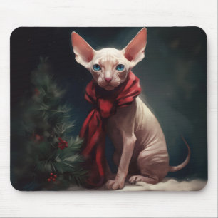 Alfombrilla De Ratón Perro Sphynx en Navidad con Nieve