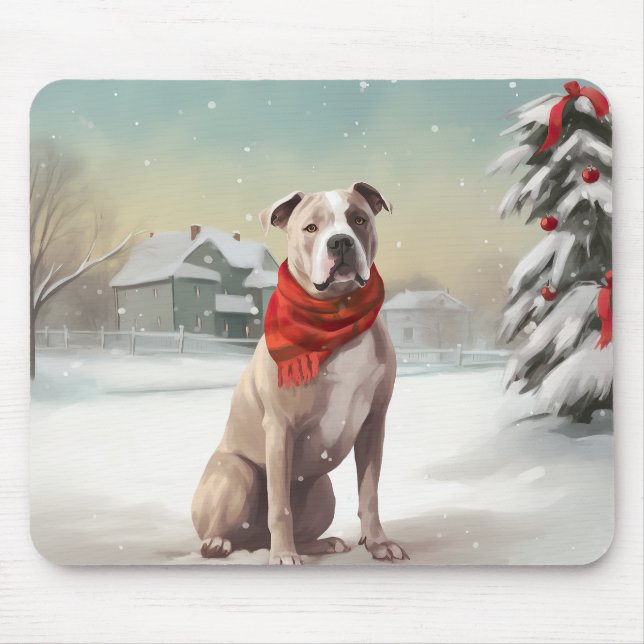 Alfombrilla De Ratón Perro Staffordshire en Estados Unidos en Navidades (Frente)