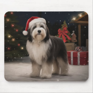 Alfombrilla De Ratón Perro Terrier Tibetano en Navidad con Nieve
