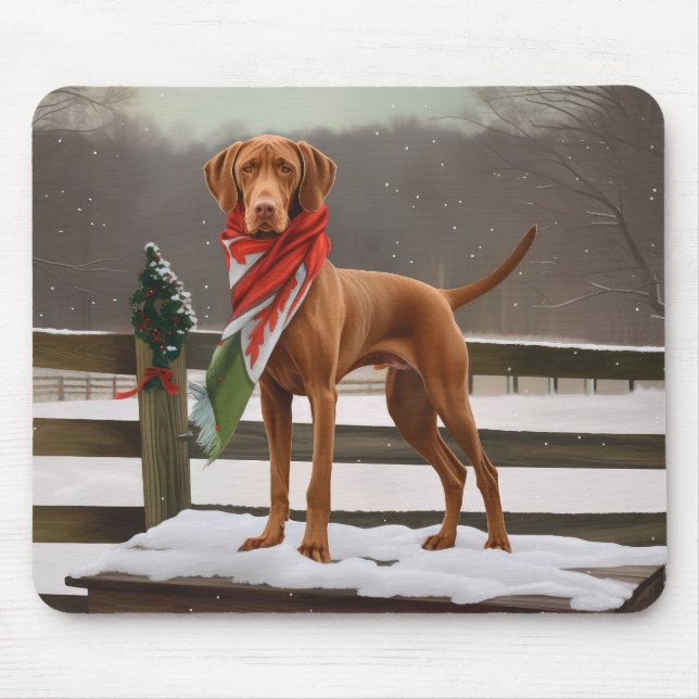 Alfombrilla De Ratón Perro Vizsla en Navidades de nieve (Frente)