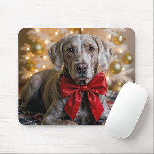 Alfombrilla De Ratón Perro Weimaraner de Navidad con lazo rojo