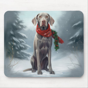 Alfombrilla De Ratón Perro Weimaraner en Navidad con Nieve