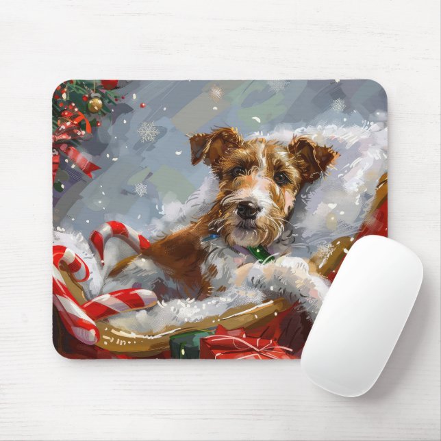 Alfombrilla De Ratón Perro Wire Fox Terrier Navidad Festiva (Con ratón)