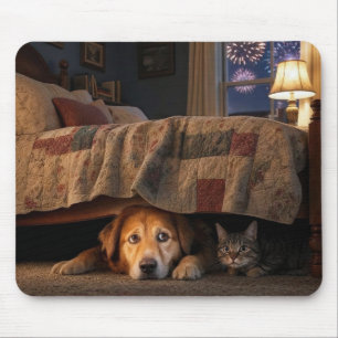 Alfombrilla De Ratón Perro y gato escondidos debajo de una cama