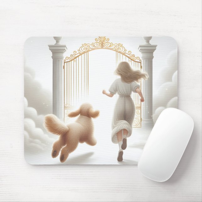 Alfombrilla De Ratón Perro y mujer en las puertas del cielo (Con ratón)