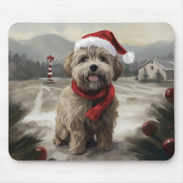 Alfombrilla De Ratón Perro Yorkipoo en Navidades de nieve (Frente)