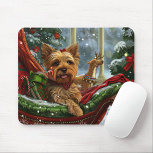 Alfombrilla De Ratón Perro Yorkshire Terrier Navidad Festiva