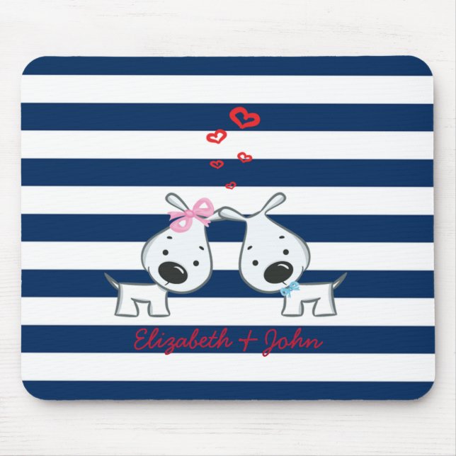 Alfombrilla De Ratón Perros Adorables enamorados a rayas personalizadas (Frente)