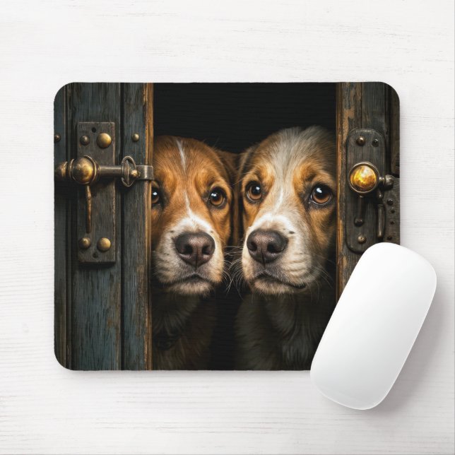 Alfombrilla De Ratón Perros buscando por una puerta (Con ratón)