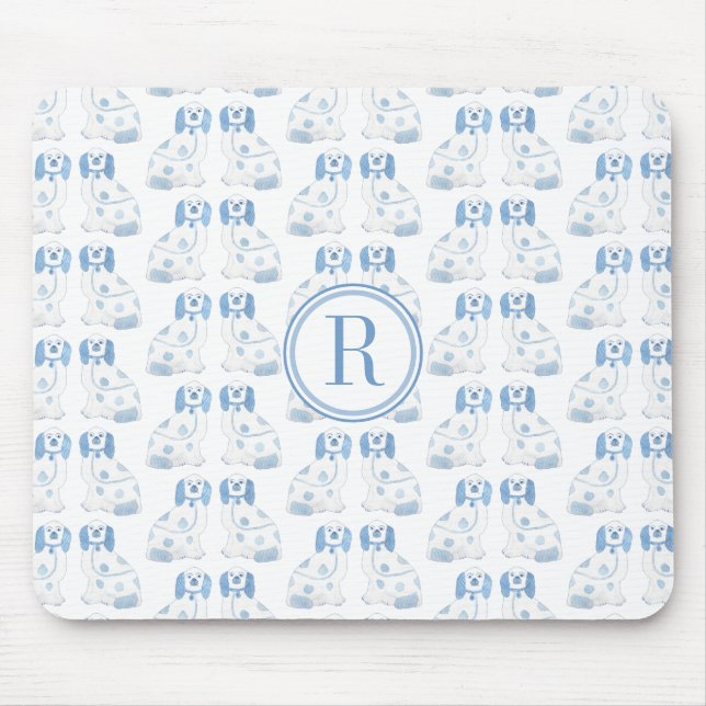 Alfombrilla De Ratón Perros Chinoiserie clásica Lady Azul Y Blanco (Frente)