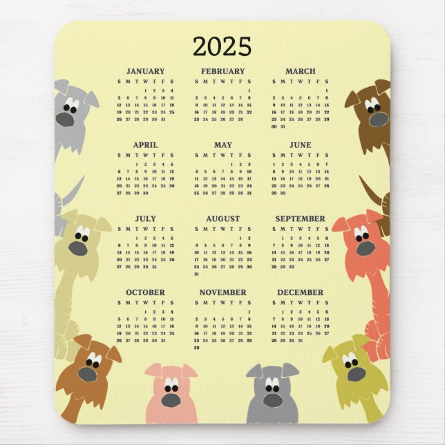 Alfombrilla De Ratón Perros coloridos 2025 Calendario Mousepad (Frente)