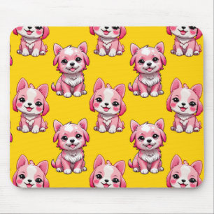 Alfombrilla De Ratón Perros rosados lindos - Amarillo