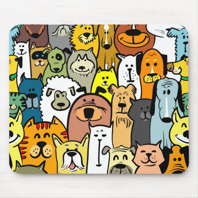 Alfombrilla De Ratón Perros y ilustraciones gatos animados (Frente)