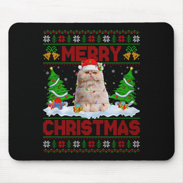 Alfombrilla De Ratón Persian Cat Ugly Xmas Sweater Funny Animal Lights  (Frente)