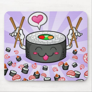 Alfombrilla De Ratón Personaje de dibujos animados del sushi que come