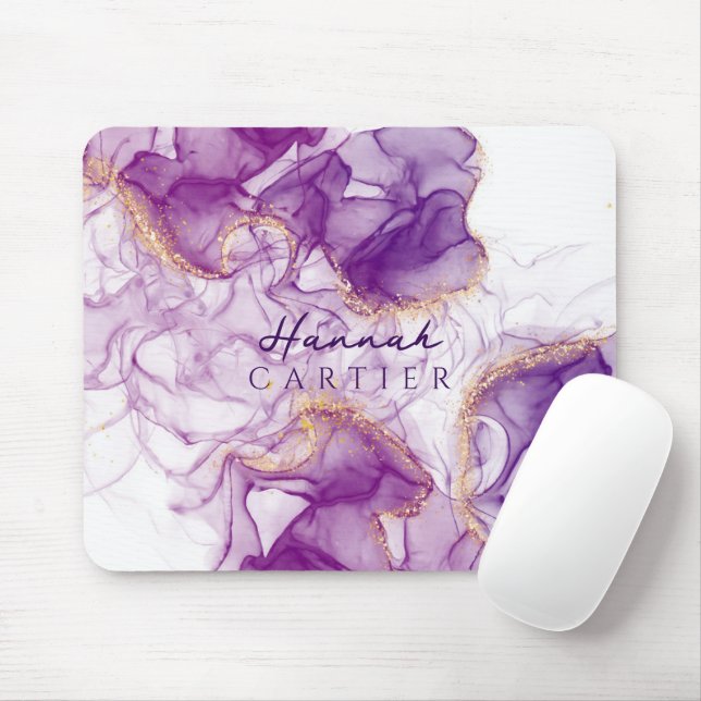 Alfombrilla De Ratón Personalizable acuarela Royal Amethyst GoldGlitter (Con ratón)