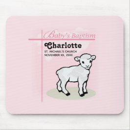 Alfombrilla De Ratón Personalizable, bautismo, rosa, Chica, cordero