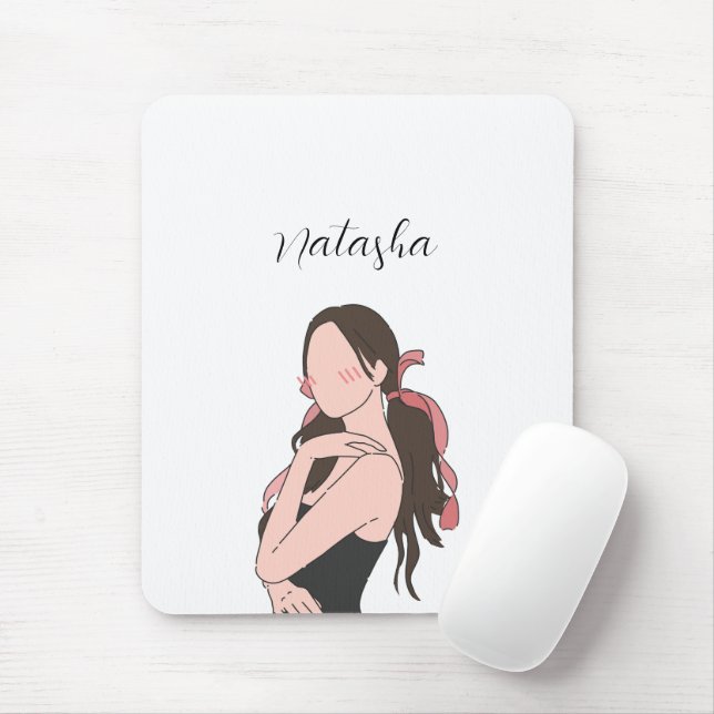Alfombrilla De Ratón Personalizable Chica estético de belleza (Con ratón)