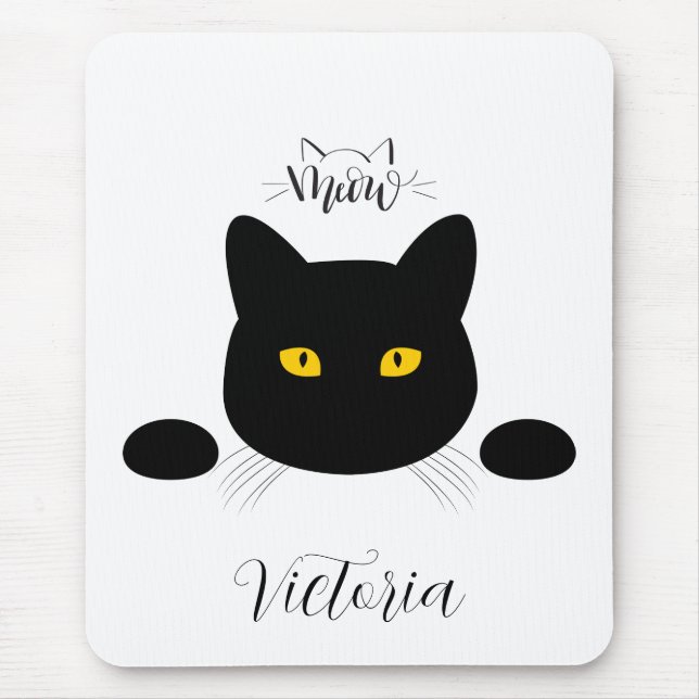 Alfombrilla De Ratón Personalizable de ojos dorados del gato negro de M (Frente)