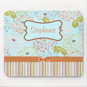 Alfombrilla De Ratón Personalizable floral naranja Monograma Almohadill