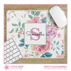 Alfombrilla De Ratón Personalizable Floral rosa monogramado