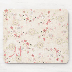 Alfombrilla De Ratón Personalizable floral rosado Monograma Almohadilla
