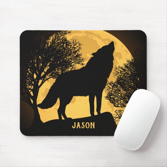 Alfombrilla de ratón personalizada Lobo y Luna (Con ratón)
