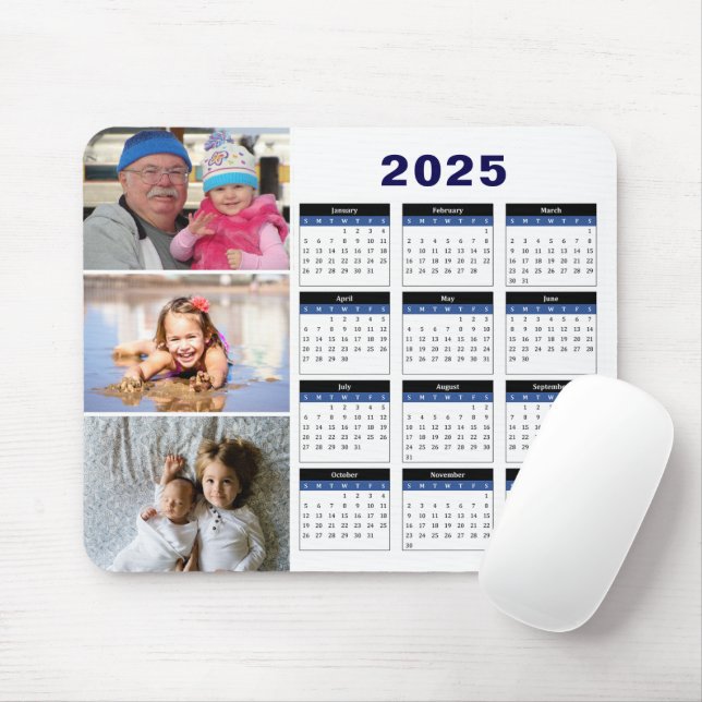 Alfombrilla De Ratón Personalizado 3 Foto Familiar 2025 Calendario Mous (Con ratón)