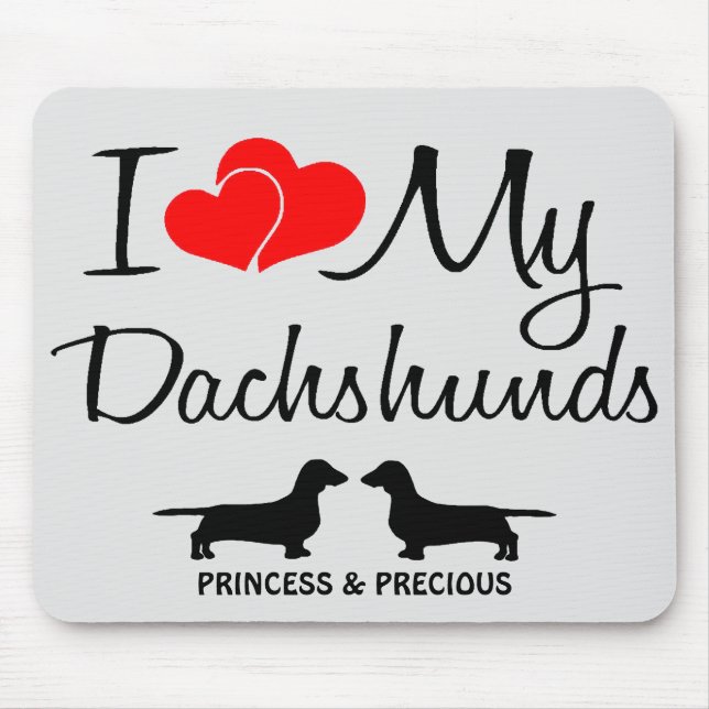 Alfombrilla De Ratón Personalizado Amo a mis dos Dachshunds Mousepad (Frente)