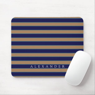 Alfombrilla De Ratón Personalizado Brown Navy Blue Stripes Monogramed