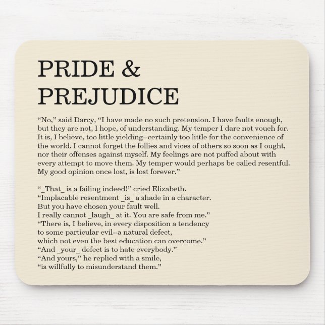 Alfombrilla De Ratón Personalizado Cita libro Jane Austen Texto simple (Frente)