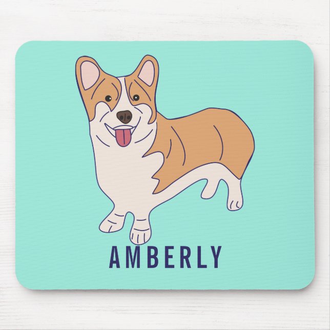 Alfombrilla De Ratón Personalizado Corgi Dog Mint Green (Frente)