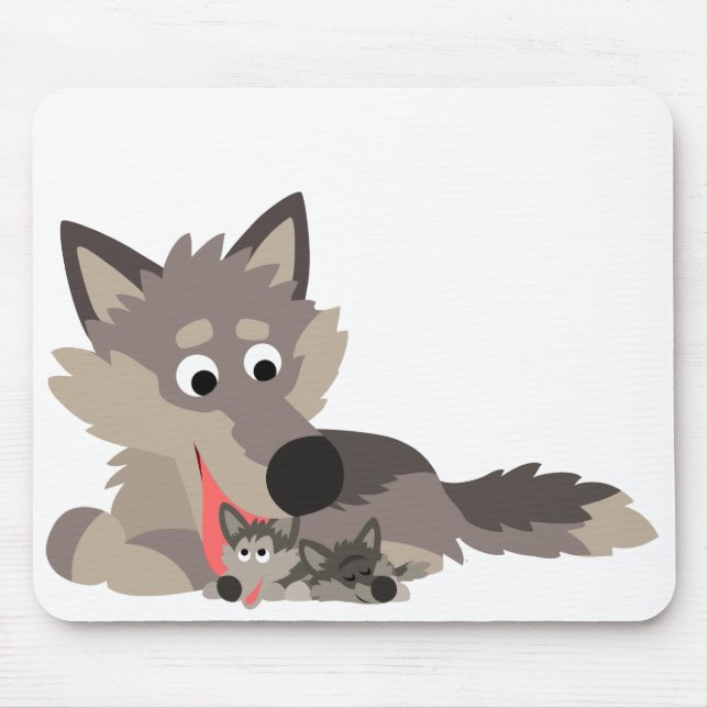 Alfombrilla De Ratón Personalizado Cute Dad Wolf y Pups Mousepad (Frente)