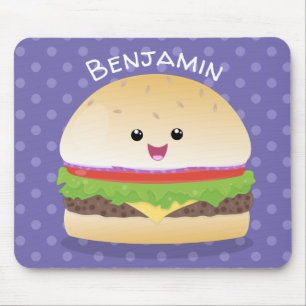 Alfombrilla De Ratón Personalizado de hamburguesa kawaii feliz