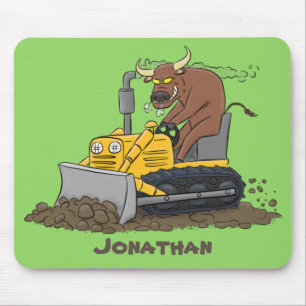 Alfombrilla De Ratón Personalizado del bulldozer cómico que conduce un