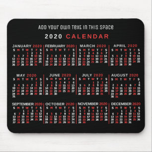 Alfombrilla De Ratón personalizado del calendario mensual de 2020 años 