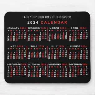 Alfombrilla De Ratón personalizado del calendario mensual de 2024 años