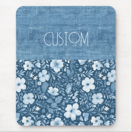 Alfombrilla De Ratón Personalizado Elegante Botánico Azul Faux Denim As
