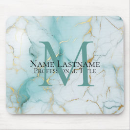 Alfombrilla De Ratón Personalizado Elegante Monograma Aqua Marble